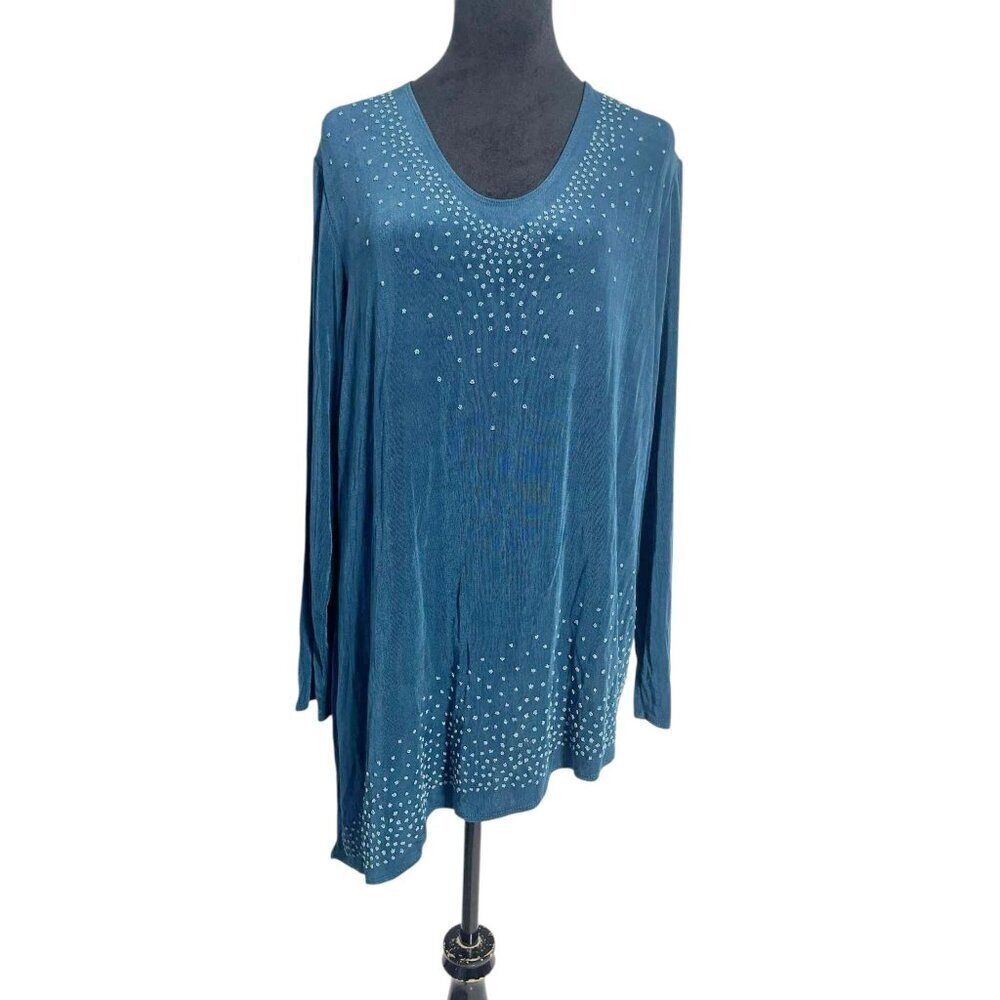 NEW Citiknits Size 1X  Top Blouse Embellished Long Sleeve Asymmetrical